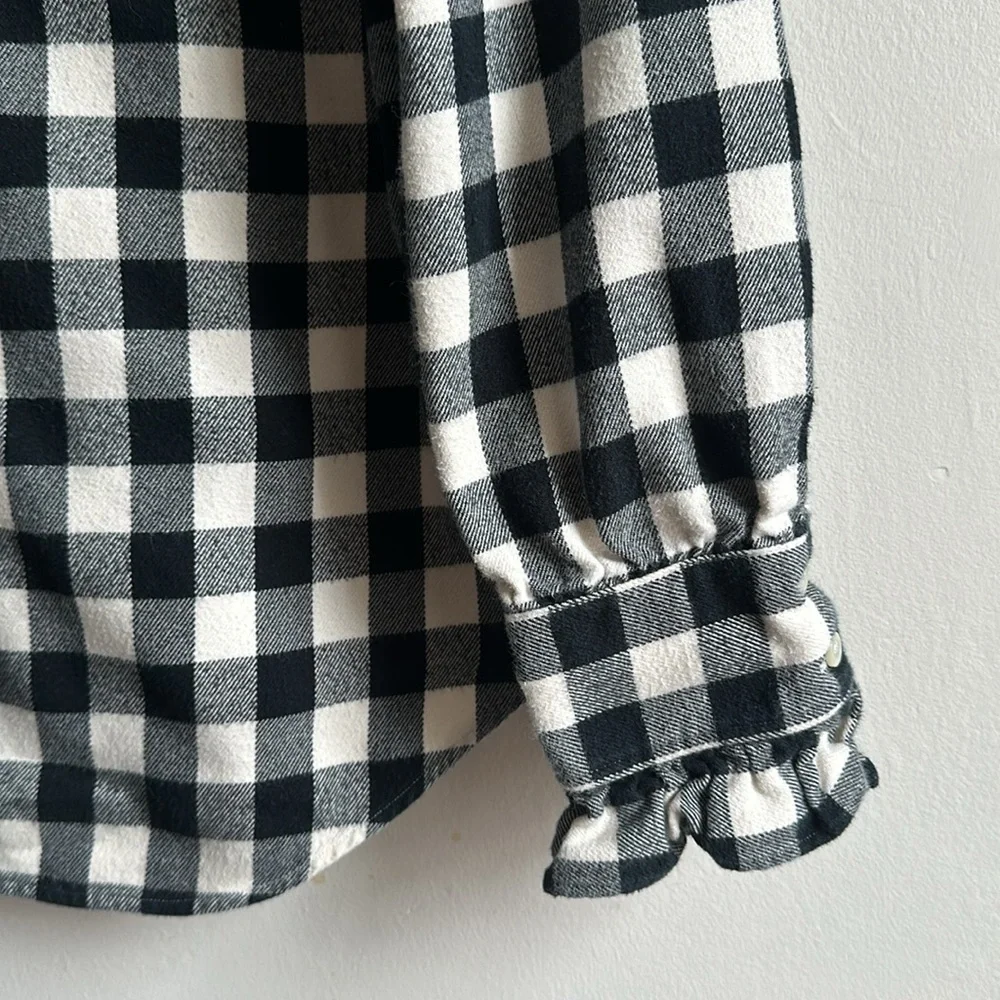 Ralph Lauren brush cotton flannel check shirt with ruffled trim women’s medium - Picture 3 of 9